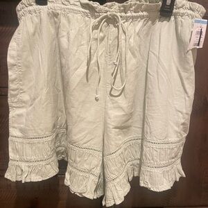 FP Movement by Free People High-Waist Ruffle Hem Shorts in Light Sage